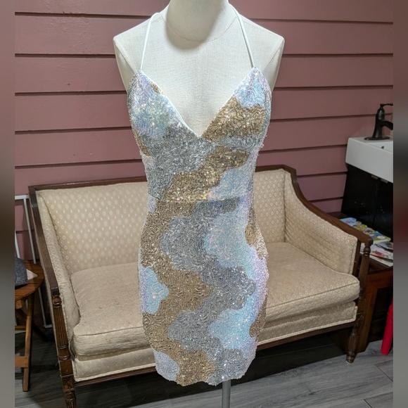 Lovesome Dresses & Skirts - Gold, Silver, and White Sequin Mini Dress